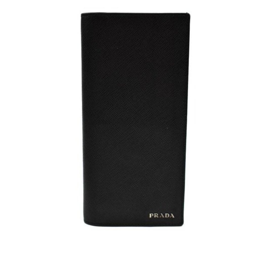 PRADA: Black, Saffiano Leather Long Wallet